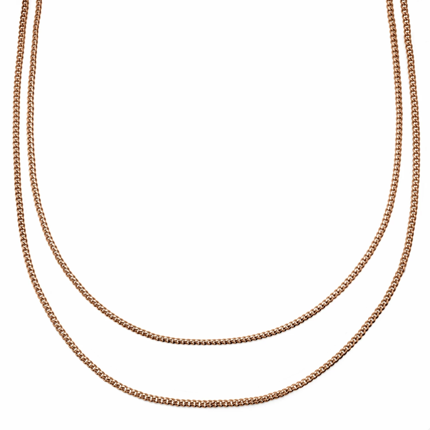 Arkai Rico | 3 mm Rose Gold-Tone Stainless Steel Double Layered Curb Chain Necklace 3 Arkai Rico | 3 mm Rose Gold-Tone Stainless Steel Double Layered Curb Chain Necklace