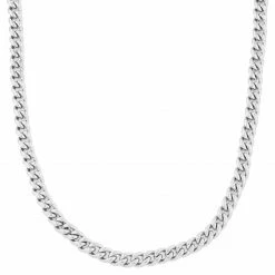 Lucleon 4 mm Silver-Tone Stainless Steel Cuban Chain Necklace