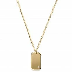 Lucleon Gold-Tone & Zirconia-Studded ID Dog Tag Cable Chain Necklace