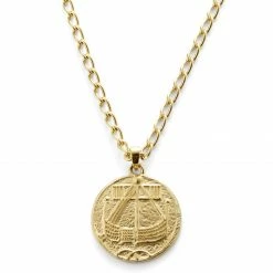 Lucleon Gold-Tone Viking Ship Coin Cable Chain Necklace