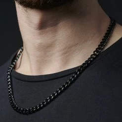 Lucleon 8 mm Black Stainless Steel Cuban Chain Necklace -MEN NECKLACES shop jwm megashoot 1 15135 cu 1