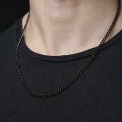 Lucleon 4 mm Black Stainless Steel Curb Chain Necklace -MEN NECKLACES shop jwm megashoot 2 15124 2