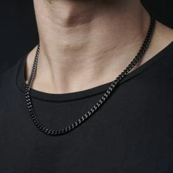 Lucleon 6 mm Black Stainless Steel Cuban Chain Necklace -MEN NECKLACES shop jwm megashoot 2 15130 1 2