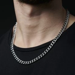Lucleon 4 mm Silver-Tone Stainless Steel Cuban Chain Necklace -MEN NECKLACES shop jwm megashoot 2 15185 1