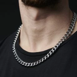 Lucleon 10 mm Silver-Tone Stainless Steel Cuban Chain Necklace -MEN NECKLACES shop jwm megashoot 2 15190 1