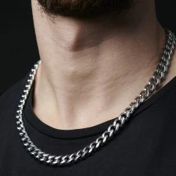 Lucleon 10 mm Silver-Tone Stainless Steel Cuban Chain Necklace -MEN NECKLACES shop jwm megashoot 2 15190 cu