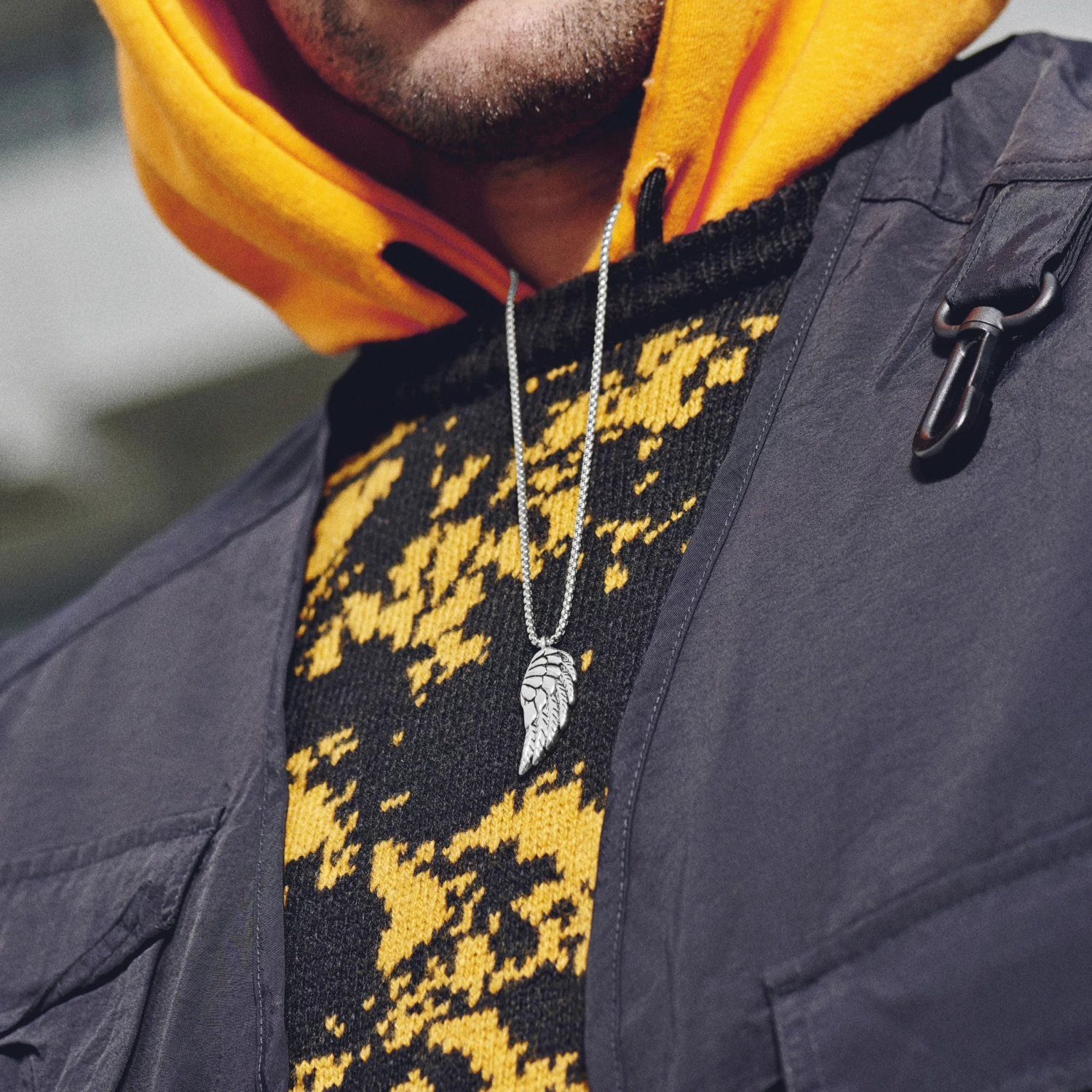 Otsu Egan | Silver-Tone Stainless Steel Feather Wing Box Chain Necklace 4 Otsu Egan | Silver-Tone Stainless Steel Feather Wing Box Chain Necklace - Image 2