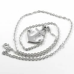 Fort Tempus Silver-Tone Stainless Steel Skull & Anchor Cable Chain Necklace -MEN NECKLACES shop kranie anker stalhalskade 2