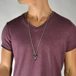 Fort Tempus Silver-Tone Stainless Steel Knife/Cross Cable Chain Necklace -MEN NECKLACES shop m nstret kniv kors sta lhalsk de