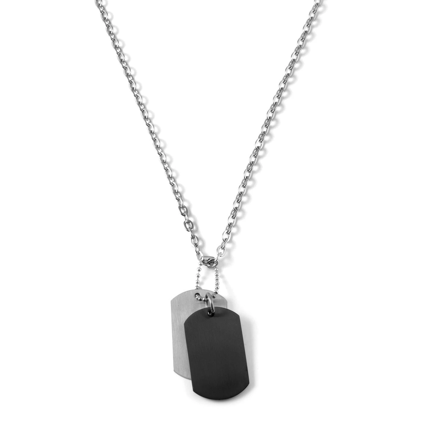 Lucleon Silver-Tone Stainless Steel with Black & Silver-Tone Double Dog Tag Cable Chain Necklace 5 Lucleon Silver-Tone Stainless Steel with Black & Silver-Tone Double Dog Tag Cable Chain Necklace - Image 3