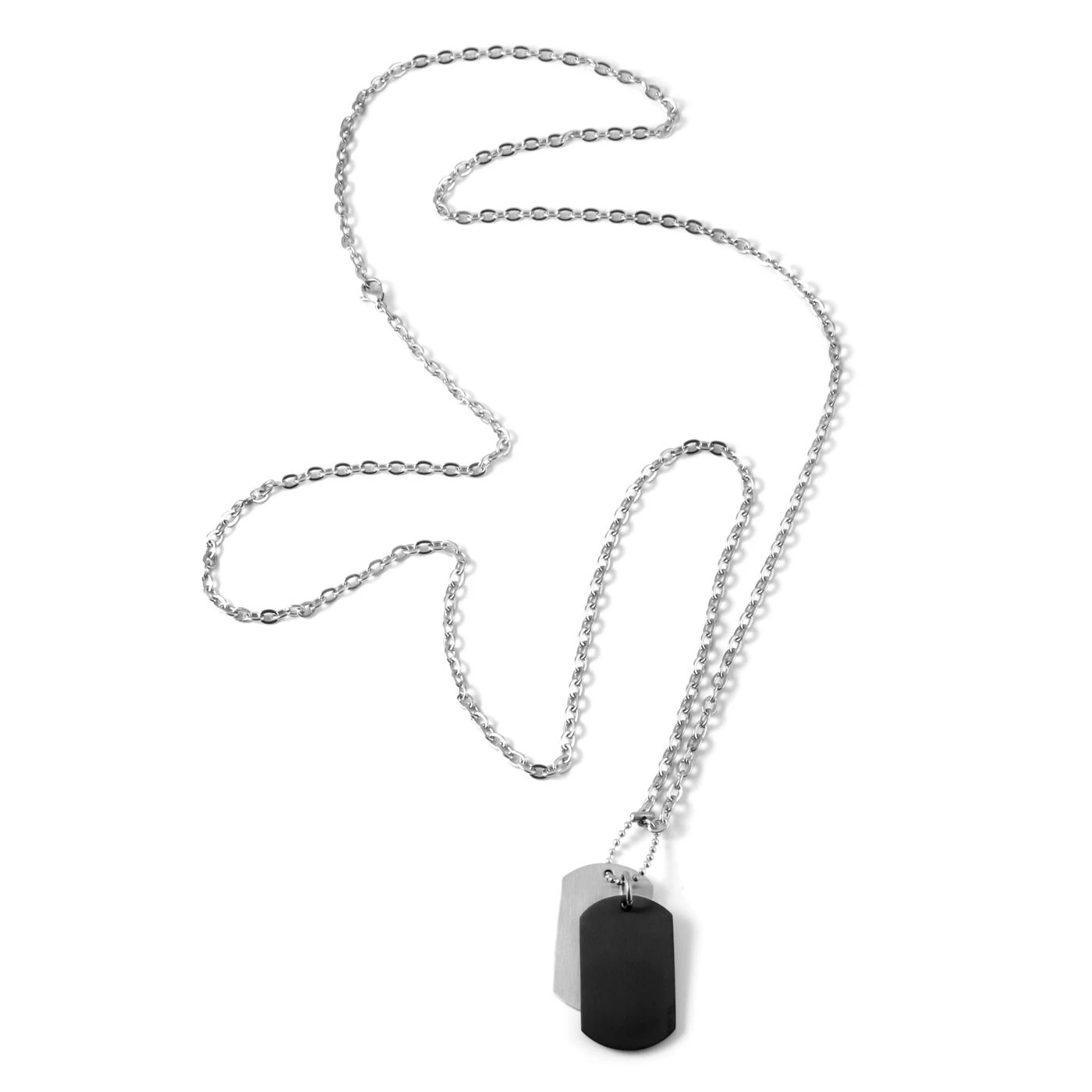 Lucleon Silver-Tone Stainless Steel with Black & Silver-Tone Double Dog Tag Cable Chain Necklace 6 Lucleon Silver-Tone Stainless Steel with Black & Silver-Tone Double Dog Tag Cable Chain Necklace - Image 4