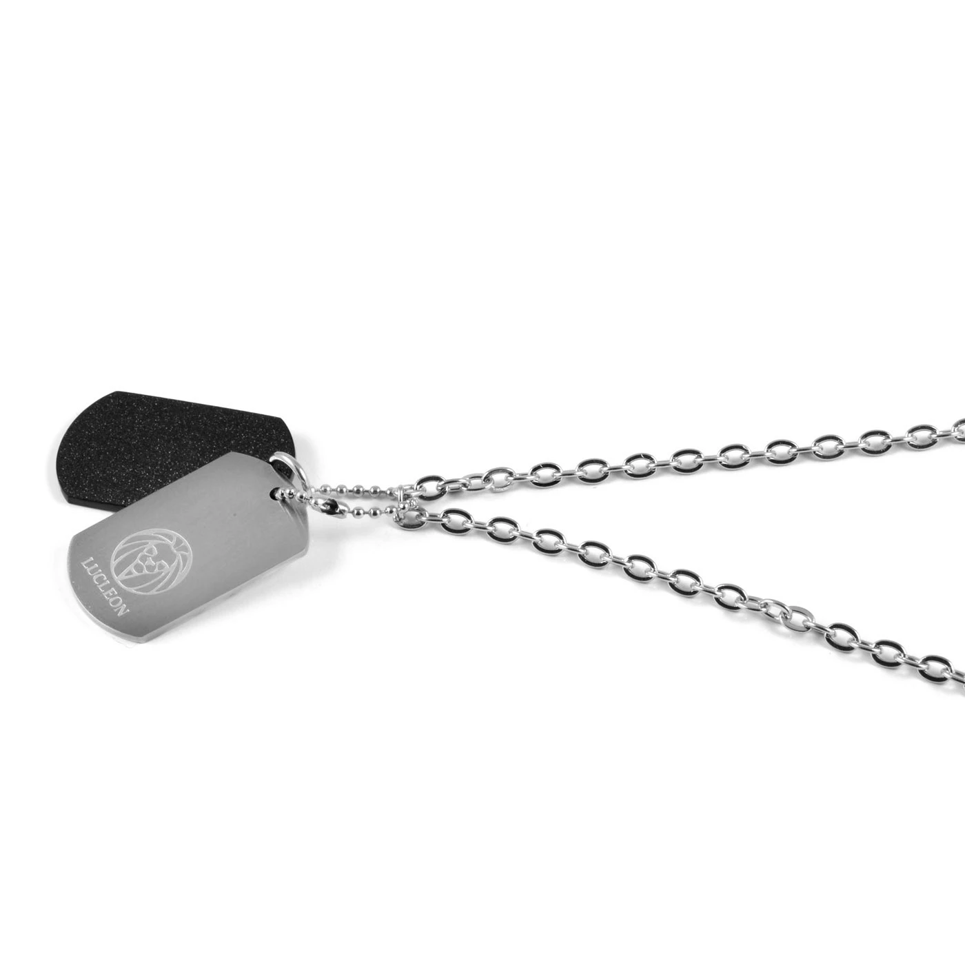 Lucleon Silver-Tone Stainless Steel with Black & Silver-Tone Double Dog Tag Cable Chain Necklace 4 Lucleon Silver-Tone Stainless Steel with Black & Silver-Tone Double Dog Tag Cable Chain Necklace - Image 2