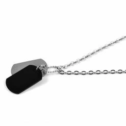 Lucleon Silver-Tone Stainless Steel with Black & Silver-Tone Double Dog Tag Cable Chain Necklace 13 Lucleon Silver-Tone Stainless Steel with Black & Silver-Tone Double Dog Tag Cable Chain Necklace -MEN NECKLACES shop ne21 4