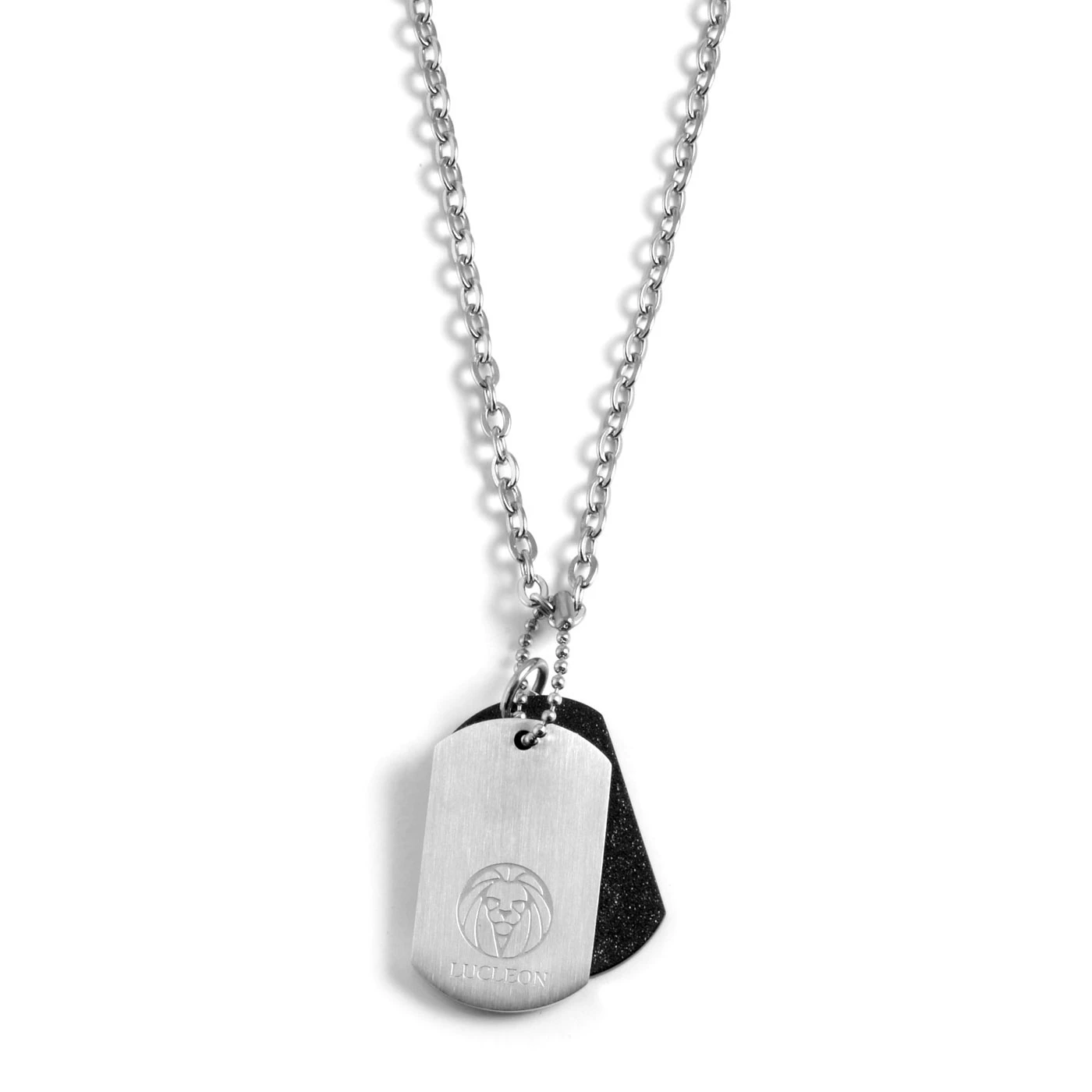 Lucleon Silver-Tone Stainless Steel with Black & Silver-Tone Double Dog Tag Cable Chain Necklace 3 Lucleon Silver-Tone Stainless Steel with Black & Silver-Tone Double Dog Tag Cable Chain Necklace