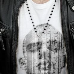 Fort Tempus Silver-Tone Steel Jesus On The Cross Rosary Necklace -MEN NECKLACES shop necklace cross silverandblack accessoryformen inspiration