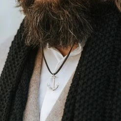 Lucleon Brown Leather With Silver-Tone Stainless Steel Anchor Necklace 12 Lucleon Brown Leather With Silver-Tone Stainless Steel Anchor Necklace -MEN NECKLACES shop necklace 5