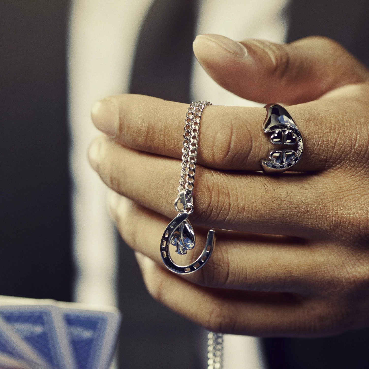 Seizmont Ace | Silver-tone Horseshoe & Spade Double Pendant Necklace 4 Seizmont Ace | Silver-tone Horseshoe & Spade Double Pendant Necklace - Image 2