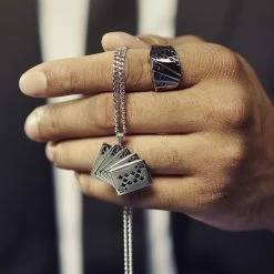 Seizmont Ace | Silver-tone Royal Flush Pendant Necklace -MEN NECKLACES shop rel ace drop27 silver id killian 1x1 31