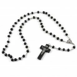 Collin Rowe Black Wooden Beaded Rosary Necklace
