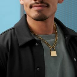 Lucleon Amager | 8 mm Gold-Tone Lock Cable Chain Necklace -MEN NECKLACES shop rst acpa collectionpage gold 23046 bjarkejohansen 3