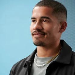 Lucleon Amager | 7 mm Gold-Tone & White Pearl Curb Chain Necklace -MEN NECKLACES shop rst acpa collectionpage gold 23055 bjarkejohansen 2