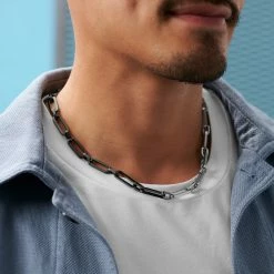 Lucleon Amager | 8 mm Silver-Tone & Gunmetal Stainless Steel Cable Chain Necklace -MEN NECKLACES shop rst acpa collectionpage silverblack 23053 bjarkejohansen 3