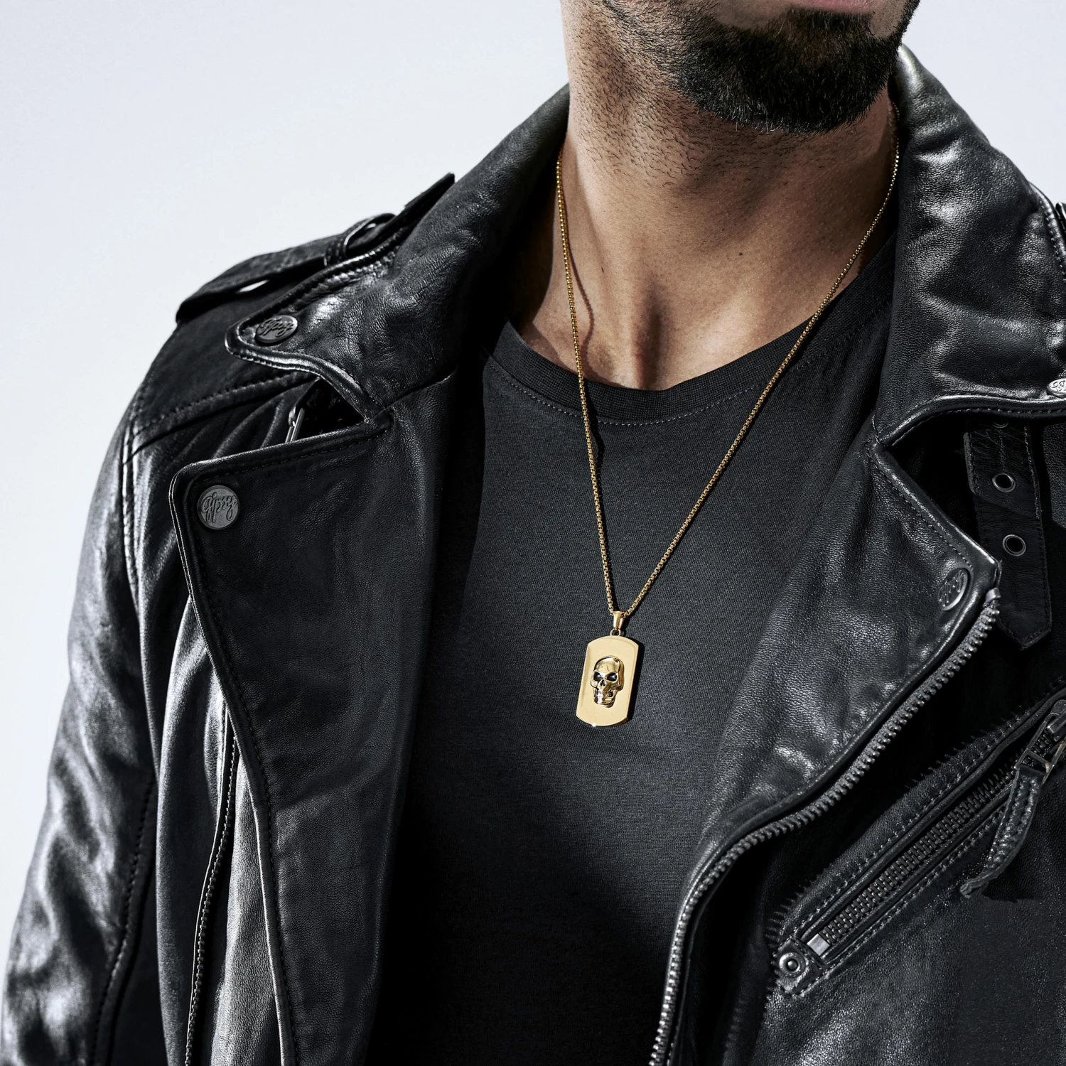 Lucleon Icarus | Gold-Tone Skull Dog Tag Box Chain Necklace - Image 2