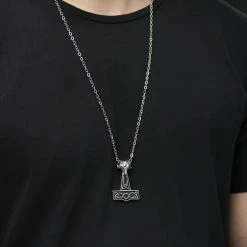 Fort Tempus Silver-Tone Stainless Steel Thor's Hammer Cable Chain Necklace -MEN NECKLACES shop rst megashoot n 19 4685