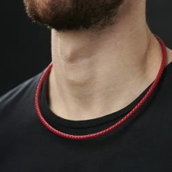 Collin Rowe 5 mm Red Leather Woven Necklace -MEN NECKLACES shop rst megashoot n 28 12117