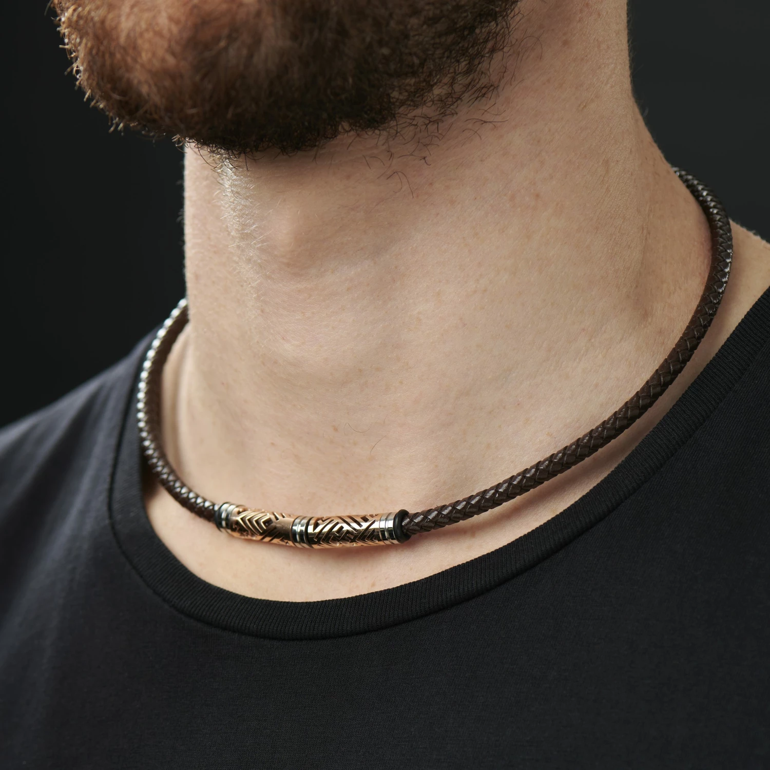 Lucleon Brown Leather With Rose Gold-Tone Clasps Braided Necklace 7 Lucleon Brown Leather With Rose Gold-Tone Clasps Braided Necklace - Image 5