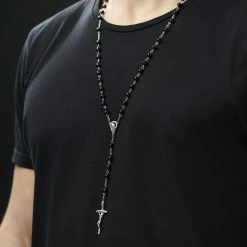 Fort Tempus Silver-Tone Steel Jesus On The Cross Rosary Necklace -MEN NECKLACES shop rst megashoot n 40 2568