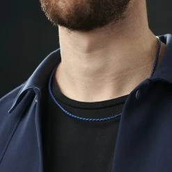 Collin Rowe 3 mm Blue Woven Leather Necklace -MEN NECKLACES shop rst megashoot n 46 12082 1