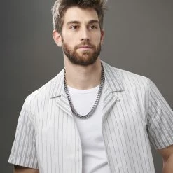 Fort Tempus 10 mm Silver-Tone Stainless Steel Cuban Chain Necklace -MEN NECKLACES shop rst megashoot n 54 3899