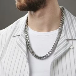 Fort Tempus 10 mm Silver-Tone Stainless Steel Cuban Chain Necklace -MEN NECKLACES shop rst megashoot n 55 3899