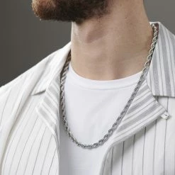 Fort Tempus 6 mm Silver-Tone Stainless Steel Rope Chain Necklace -MEN NECKLACES shop rst megashoot n 60 3860