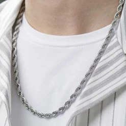 Fort Tempus 6 mm Silver-Tone Stainless Steel Rope Chain Necklace -MEN NECKLACES shop rst megashoot n 60 3860best1