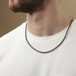 Collin Rowe 3 mm Brown Leather Woven Necklace -MEN NECKLACES shop rst megashoot n 75 12098 1