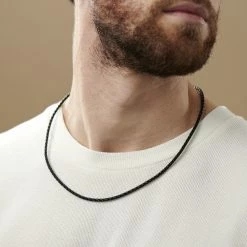 Collin Rowe 3 mm Black Leather Rope Chain Necklace -MEN NECKLACES shop rst megashoot n 77 12095 1