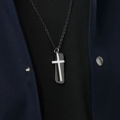 Fort Tempus Immanuel Cross & Black Dog Tag Necklace 10 Fort Tempus Immanuel Cross & Black Dog Tag Necklace -MEN NECKLACES shop rst megashoot n 8 17567