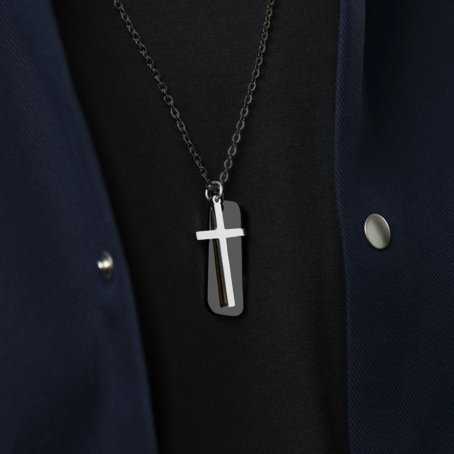 Fort Tempus Immanuel Cross & Black Dog Tag Necklace 5 Fort Tempus Immanuel Cross & Black Dog Tag Necklace - Image 3