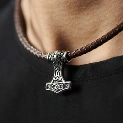 Fort Tempus Brown Leather With Double-Sided Viking Hammer Necklace -MEN NECKLACES shop rst megashoot neck 14367 3