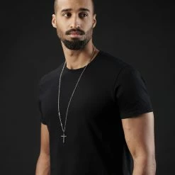 Fort Tempus Silver-Tone Stainless Steel Small Black Cross Cable Chain Necklace -MEN NECKLACES shop rst megashoot neck 3061 1