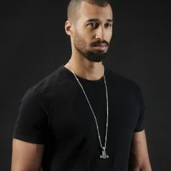 Fort Tempus Silver-Tone & Black Stainless Steel Thor's Hammer Cable Chain Necklace -MEN NECKLACES shop rst megashoot neck 4685 1