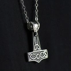 Fort Tempus Silver-Tone & Black Stainless Steel Thor's Hammer Cable Chain Necklace -MEN NECKLACES shop rst megashoot neck 4685 2mb1