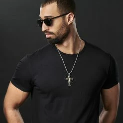 Fort Tempus Silver- & Gold-Tone Stainless Steel Riveted Cross Box Chain Necklace -MEN NECKLACES shop rst megashoot neck2 1 17556