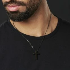Fort Tempus Black Stainless Steel Cross Cable Chain Necklace -MEN NECKLACES shop rst megashoot neck2 1 17575closeup 1