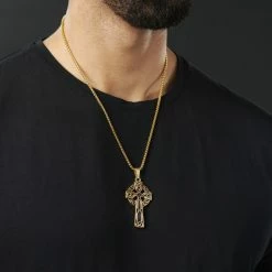 Fort Tempus Gold-Tone Celtic Cross Cable Chain Necklace -MEN NECKLACES shop rst megashoot neck2 2 17553