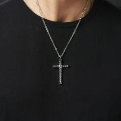Fort Tempus Silver-Tone Stainless Steel Cross With Scales Cable Chain Necklace -MEN NECKLACES shop rst megashoot neck2 2 17767