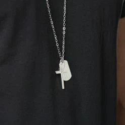 Lucleon Silver-Tone Stainless Steel Dog Tag & Cross Cable Chain Necklace -MEN NECKLACES shop rst megashoot neck2 2 4662