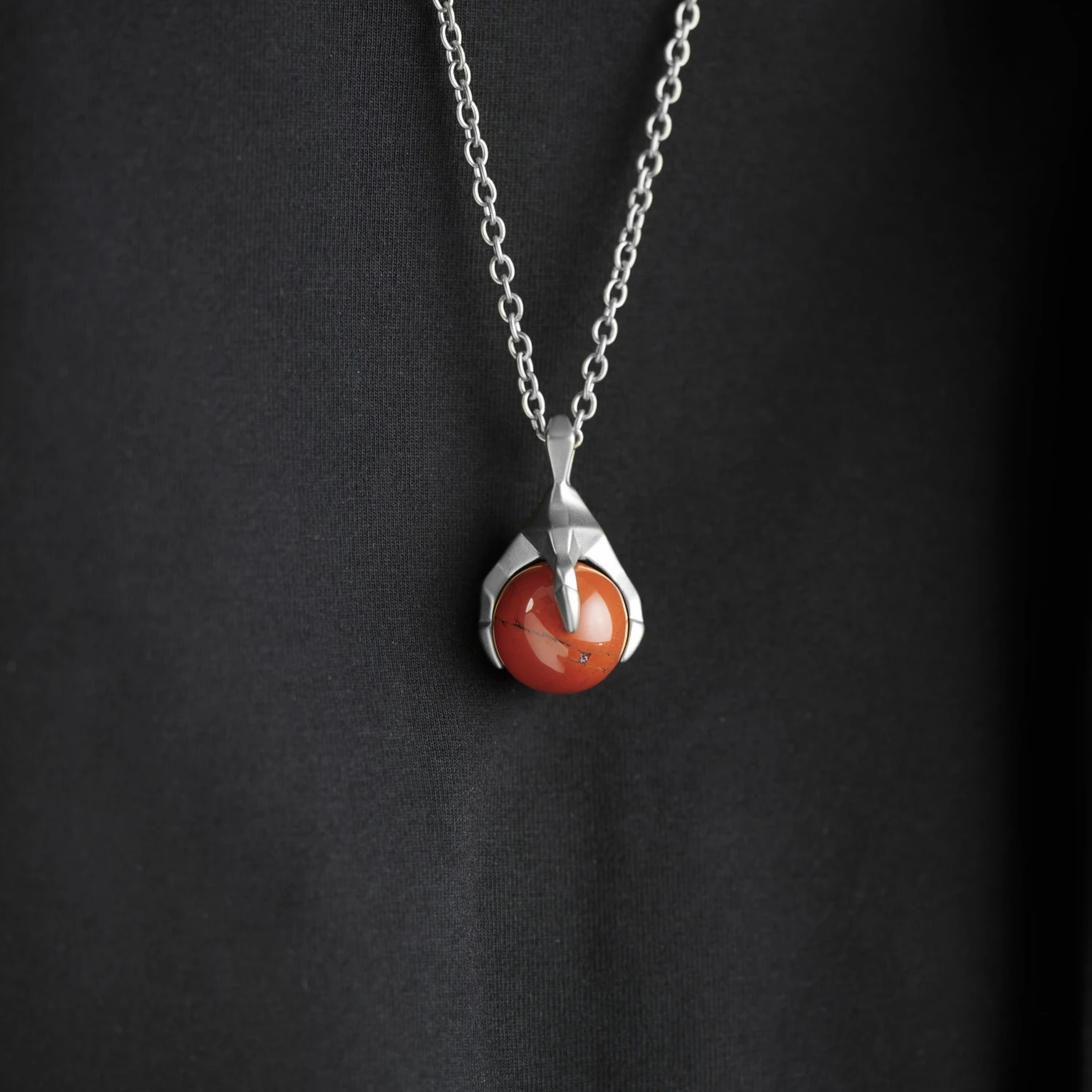 Moody Mason Silver-Tone Stainless Steel Claw & Red Jasper Stone Cable Chain Necklace 7 Moody Mason Silver-Tone Stainless Steel Claw & Red Jasper Stone Cable Chain Necklace - Image 5
